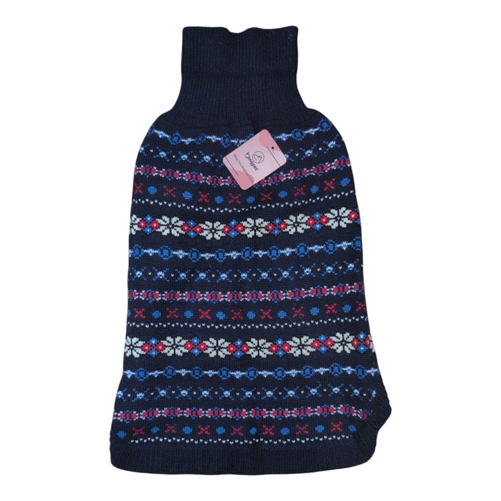 Navy Blue Snowflake Knit Dog Sweater Medium